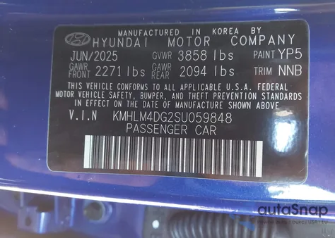 2025 Hyundai Elantra Sel Sport from USA, damaged, VIN KMHLM4DG2SU059848